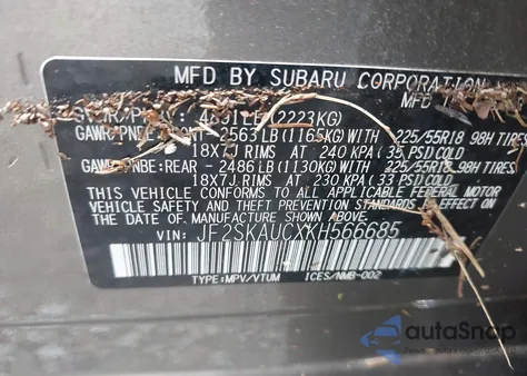 2019 Subaru Forester Limited from USA, damaged, VIN JF2SKAUCXKH566685